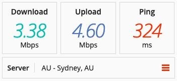 Screenshot of PrivateVPN speed test on an Australian server