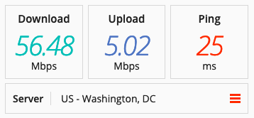 Speed test on a VyprVPN server in the US