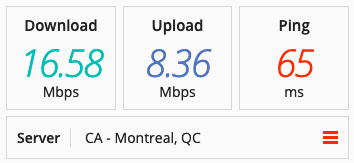 Speed test on a VyprVPN server in Canada