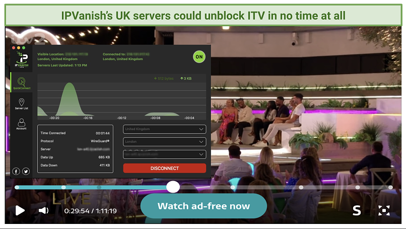 Graphic showing IPVanish with ITV