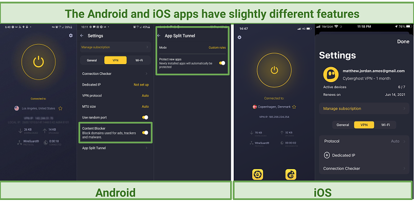 Screenshot of CyberGhost Android app UI