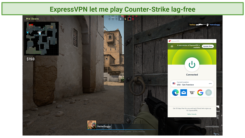 Screenshot of Counter-Strike Global Offensive played while connected to ExpressVPN