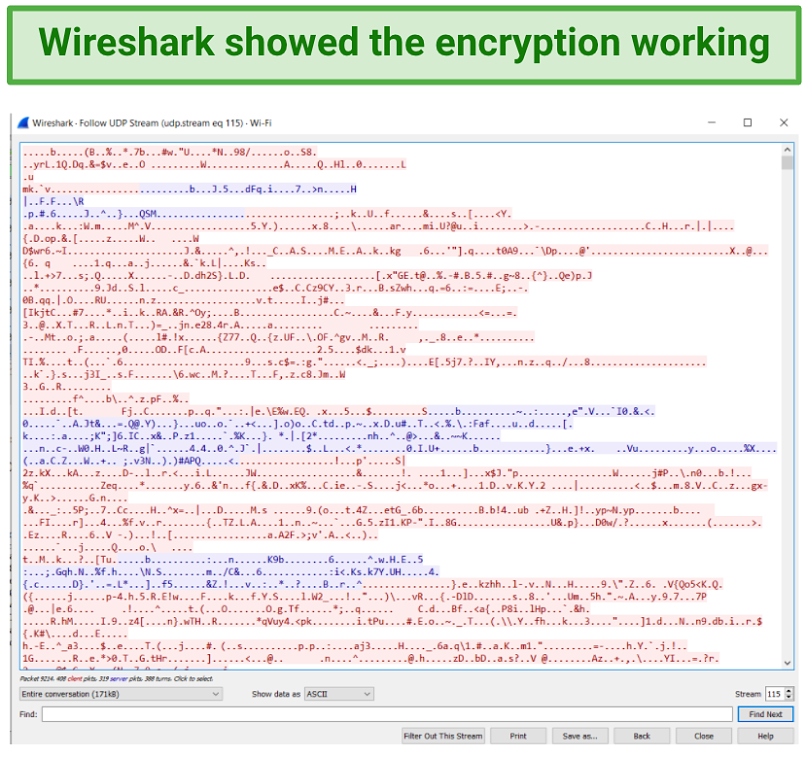 Image showing Wireshark demonstrating VyprVPN encryption is working