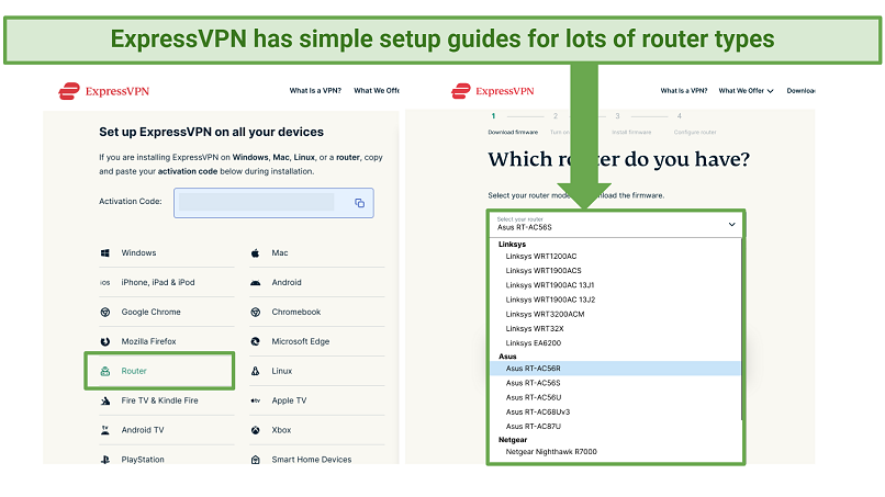 Screenshot of ExpressVPN's download page leading to setup guide for router