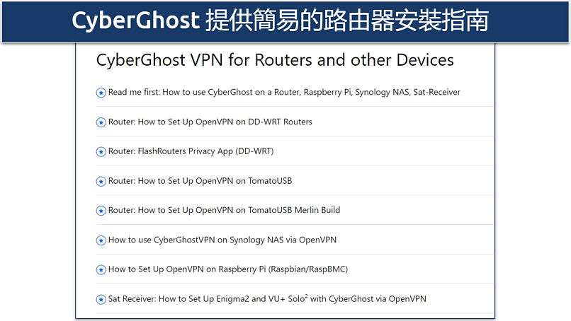 Screenshot of CyberGhost's router installation guide page