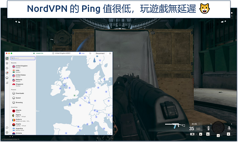 Screenshot of Warzone gameplay with NordVPN connected