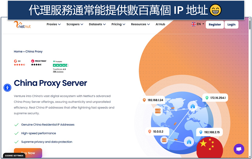 Screenshot of the NetNut China Proxy Server website page